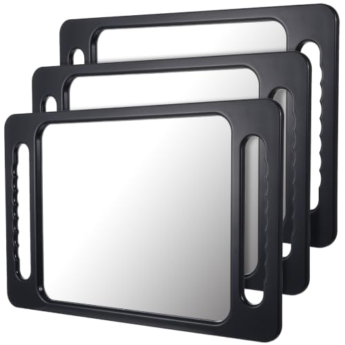 3 Pack Unbreakable Portable Makeup & Handheld Mirror with Double Handles - Large Salon Tray Mirror for Stylists & Barbers - Variation 3