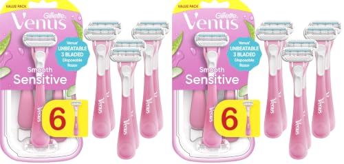 Gillette Venus Sensitive Disposable Razors for Women Pink & White 6-Count Pack of 2
