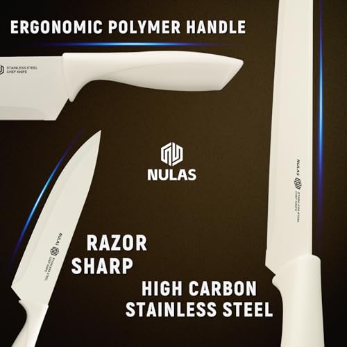 Cream 15-Piece Kitchen Knife Set with Block and Built-In Sharpener - Ergonomic & Rust-Resistant