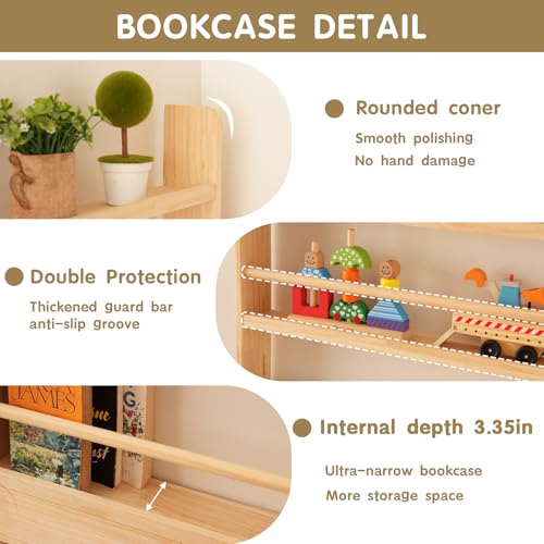 Wood 5-Tier Behind The Door Bookshelf - Natural Finish, Farmhouse Style