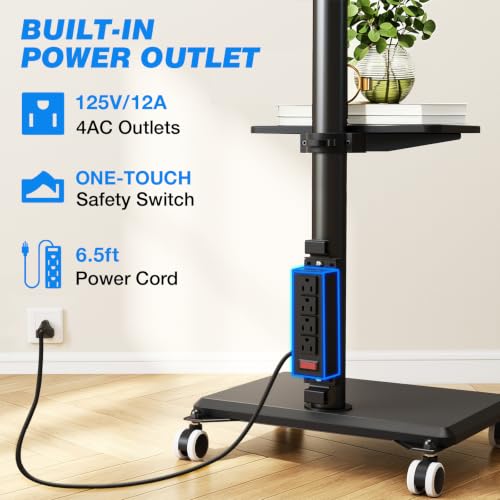 Rfiver Black Rolling TV Stand for 32-65 Inch TVs with Power Outlet & Swivel