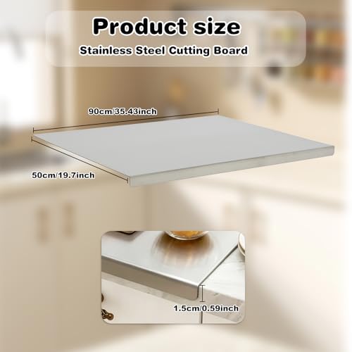 Extra Large Stainless Steel Cutting Board 35.4x19.7 inches with Lip - Heavy Duty, Non-Slip, Dishwasher Safe