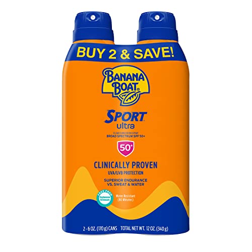 Hawaiian Tropic Mineral Powder Sunscreen Brush SPF 30 & Banana Boat Sport Ultra Water Resistant Sunscreen Spray SPF 50 Twin Pack
