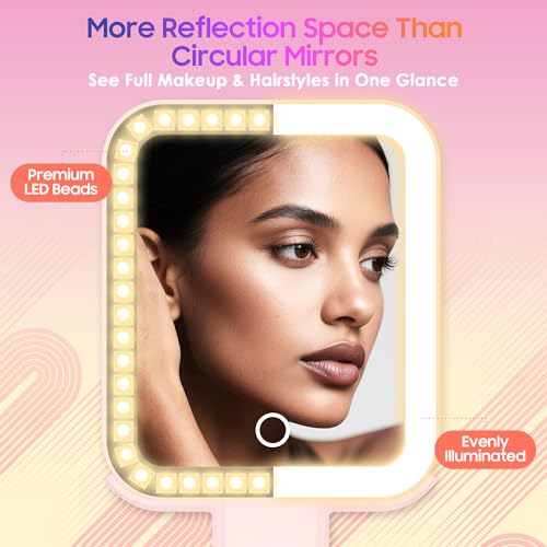 GOMIPURU Rosy 30X/1X Magnifying Travel Mirror with Light - Foldable USB USB-C Powered, 3 Color Brightness, Portable Handheld & Desktop