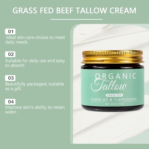 Grass-fed Beef Tallow with Frankincense Oil & Castor oil, Organic Tallow and Manuka Honey Face Moisturizer for Skin, Hydrating & Nourishing Balm for Sensitive Skin (1)