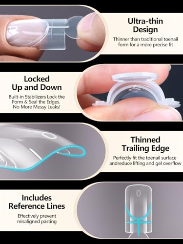 Clear Sandwich Toe Nail Dual Forms Kit - 280PCS Reusable Nail Extension Molds