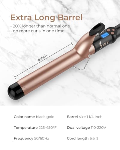 1 1/4 Inch Extra Long Curling Iron for Bouncy, Lasting Curls - Dual Voltage