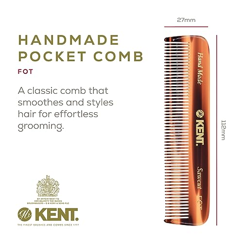 Kent Tortoise Fine Tooth Handmade Pocket Comb 3 Pack Tortoise Shell Style