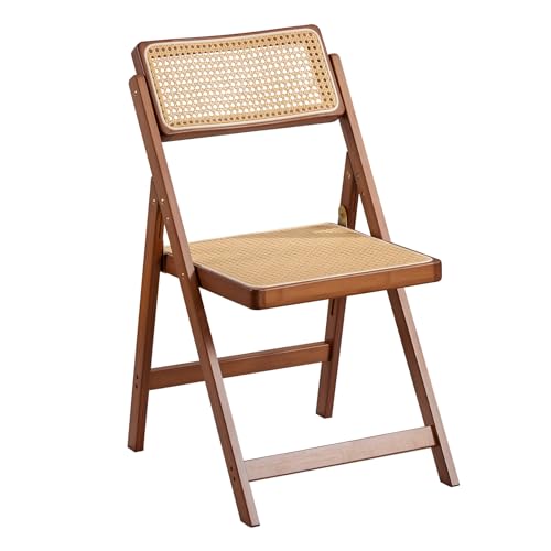 Walnut Furlide Rattan Folding Chair - Bamboo Dining Seating, Portable & Stylish, 1 Pack