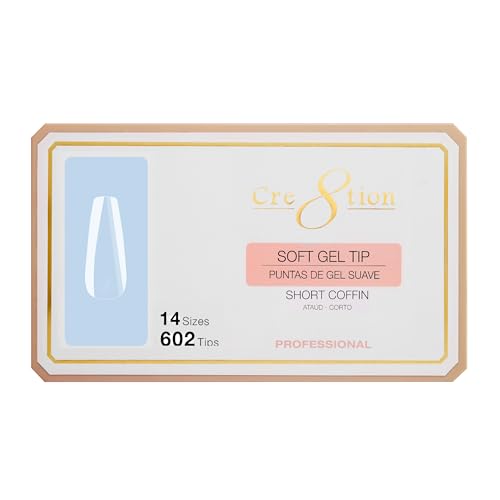 Cre8tion Soft Gel Nail Tips - Short Coffin Shape, 602 Tips in 14 Sizes