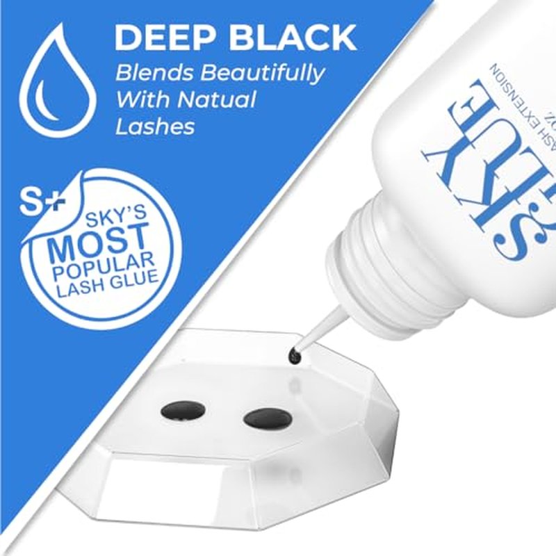 2 Bottles Sky Glue for Eyelash Extensions S+ | Super Strong Black Lash Extension Adhesive for Professional Long Lasting Semi Permanent Individual Lash Extensions | Fast Drying / 7+ Week Retention 5ml