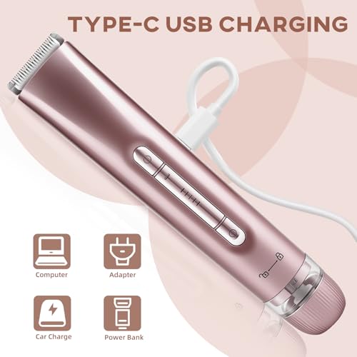 Bikini Trimmer for Women,Electric Dual Head Shaver, IPX7 Waterproof, Compact Travel Design Bikini Shaver for Public Hair, Facial and Body(Pink)