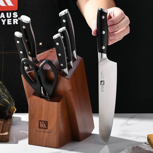 Klaus Meyer Stahl Black 8-Piece German Steel Kitchen Knife Set with Block