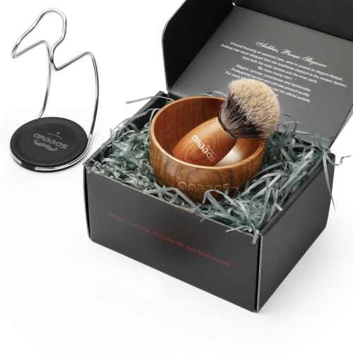 Anbbas Brown Badger Hair 3-in-1 Shaving Brush Set for Men with Wooden Lather Bowl