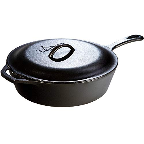 Lodge 5 Quart Pre-Seasoned Cast Iron Deep Skillet with Lid - Versatile Cookware