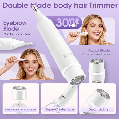 Purple 2-in-1 Cordless Epilator & Shaver for Women, Facial Hair Removal