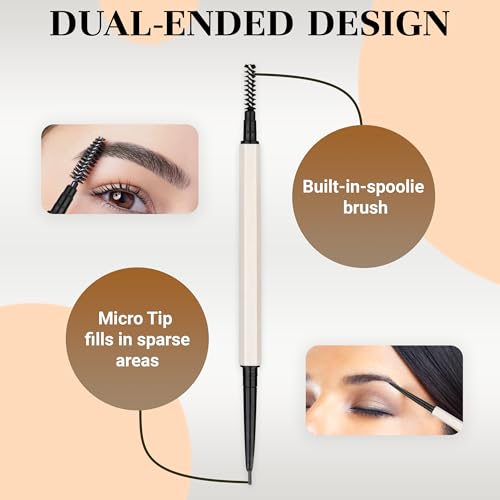 Eyebrow Pencil make Up for Women - Long-lasting and Waterproof Eyebrow Pencil by Lauren Cruz - Dual-Ended Eyebrow Pen with Micro-tip and Spoolie -Fuller Look Brow Pencil - Blonde