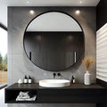USHOWER 30 Inch Round Bathroom Mirror with Black Frame - Over Sink Vanity Mirror, 30"L x 30"W, Variation: Black / 30"L x 30"W / 1