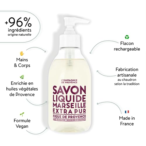 La Compagnie de Provence Fig of Provence Liquid Soap 10 Fl Oz Refill - French Natural Hand & Body Wash