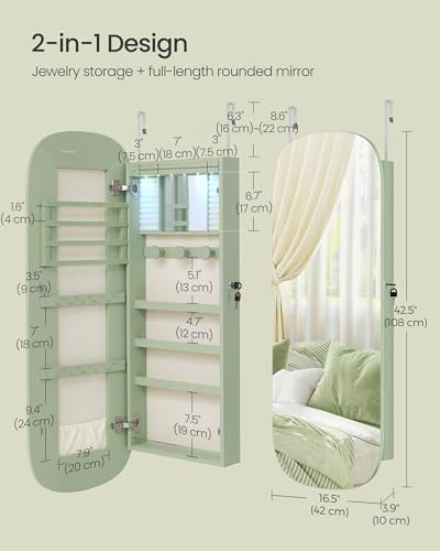 Laurel Green 42.5-Inch LED Jewelry Cabinet Mirror Wall Mount - SONGMICS