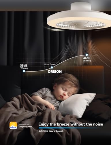 Orison White Low Profile Ceiling Fan with Lights & Remote Control, 6 Speeds, Smart Dimmable, 19.7"