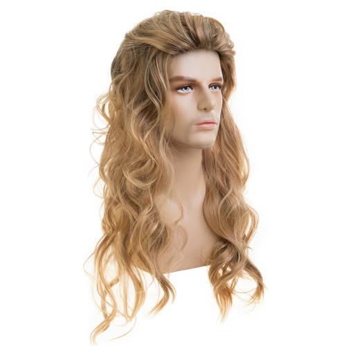 Long Wavy Blonde Wig for Men - Synthetic Cosplay Party Hair Variation Blonde2