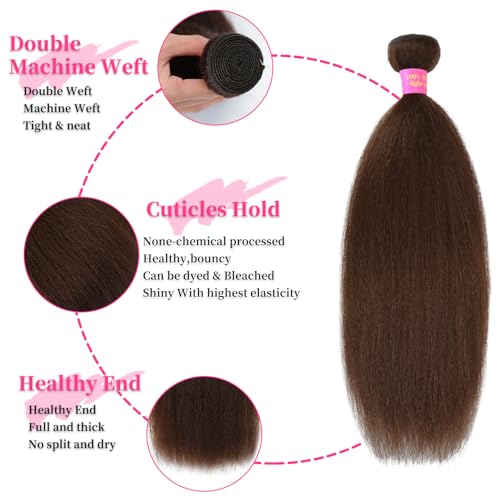 Fopeela 20 Inch #4 Kinky Straight Human Hair Bundles, 12A Brazilian Virgin Remy, Chocolate Brown