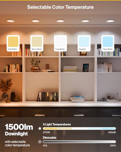Sunco 6 Inch Canless LED Recessed Light with Night Light - 15W, 5 CCT, Dimmable, Slim Downlight