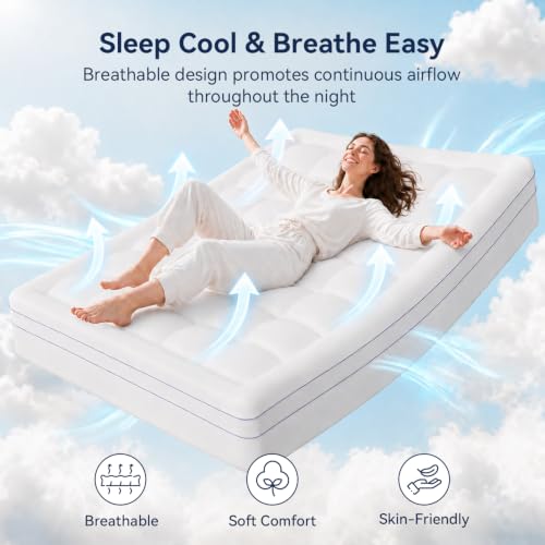 White Queen Mattress Topper 3 Inch Dual Layer Memory Foam Pillow Top