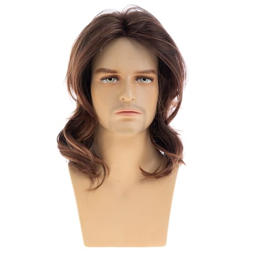 Men's Dark Brown Long Wavy Wig - Natural Layered, Heat-Resistant Synthetic Hair for Daily & Cosplay