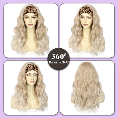 Blonde Synthetic Headband Wig - Body Wave, 20 Inch, Highlight Tips