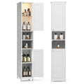 VASAGLE Tall Storage Cabinet with Lights, Slim 11.8x11.8x66.9 in Cloud White - Adjustable Shelves & Door-Activated Lighting