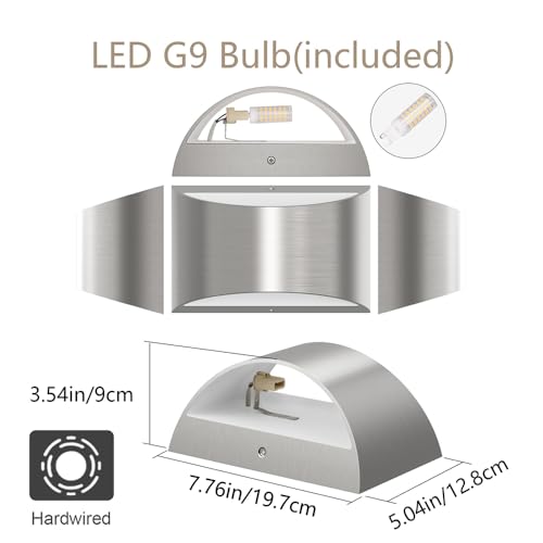 Nickel Modern LED Wall Sconce Set of 2 - Up & Down Indoor Wall Lights for Living Room & Bedroom