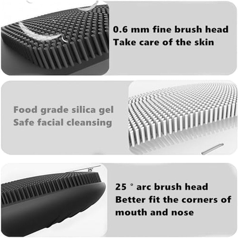 MEGAN Facial Cleansing Brush,USB Rechargeble Electric Silicone Face Scrubber,IPX7 Waterproof Sonic Facial Massager, 3 in 1 face Brush for Deep Cleanning, Blackhead Remover, Exfoliating.£¨Black£©