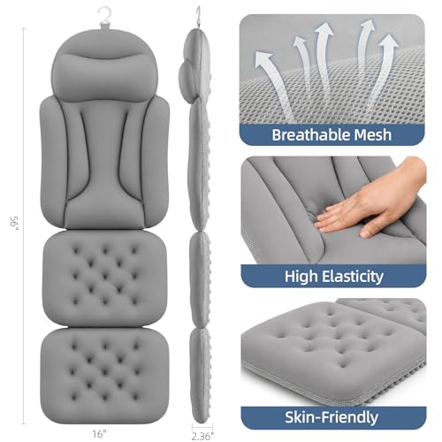 Full Body Bath Pillow with Non-Slip Suction Cups - Ergonomic Tub Support