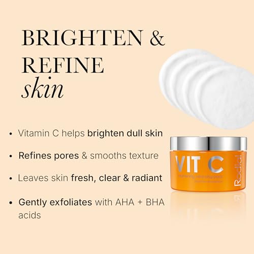 Vitamin C Brightening Cleansing Pads - 50 Count Exfoliating & Toning Facial Wipes