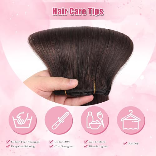 Dark Brown Clip in Hair Extensions 7 Pcs 120g 24 Inch Human Hair Voluminous