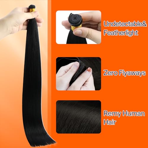 Full Shine Genius Weft Extensions - Black 16 Inch 50g - Seamless Remy Human Hair