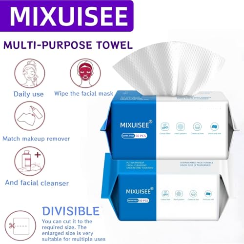 Disposable Face Towels Thick & Soft Cotton Pack of 50 - Upgraded Pull-Out Design
