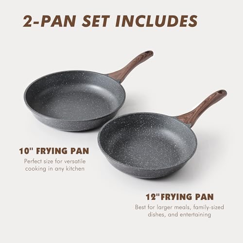 Grey Nonstick Granite Coating Frying Pans Set - 10 & 12 Inch, Induction Compatible