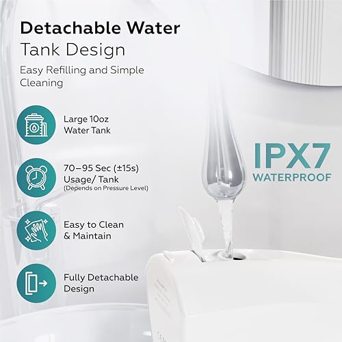 Cordless Water Flosser 10-150 PSI 5 Modes IPX7 Waterproof 8 Tips White