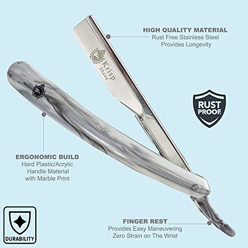 Professional Straight Razors For Men - Barber Razor Straight Edge Razor Shaving Kit For Close Shave - Beard Cut Throat Safety Razor Navajas Para Barbero Shavette With 10 Shaving Blades By Krisp Beauty