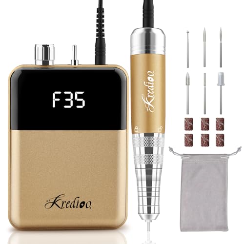 Kredioo Gold Portable Nail Drill 35000 RPM Rechargeable Electric Manicure Kit