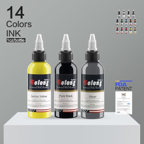 14PCS Tattoo Ink Color Set - Solong 1oz (30ml) Pigment Kit for Professional Tattooing