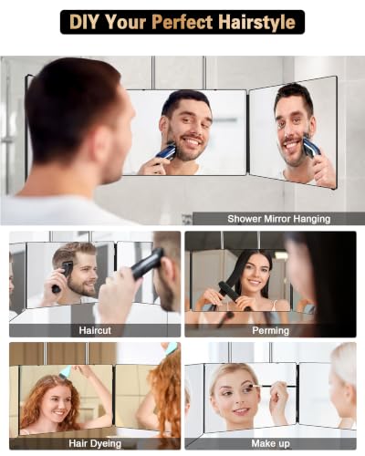 JUSRON Black Self Hair Cutting Mirror with 360 View & Adjustable Height – No LED