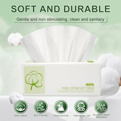 100% Cotton Facial Towels - Unscented Soft Tissues for Sensitive Skin, 492 Sheets, 7.8 x 7.87 Inches
