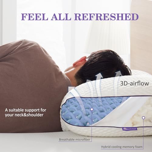 Queen Adjustable Memory Foam Pillow Set - 2 Pack with Removable Cover, Cooling & Support