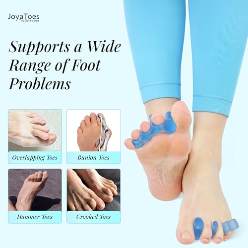 Toe Separators for Yoga & Foot Recovery ? Soft Gel Toe Spacers for Toe Splay Comfort ? Reusable, Washable ? Large, Blue, 1 Pair