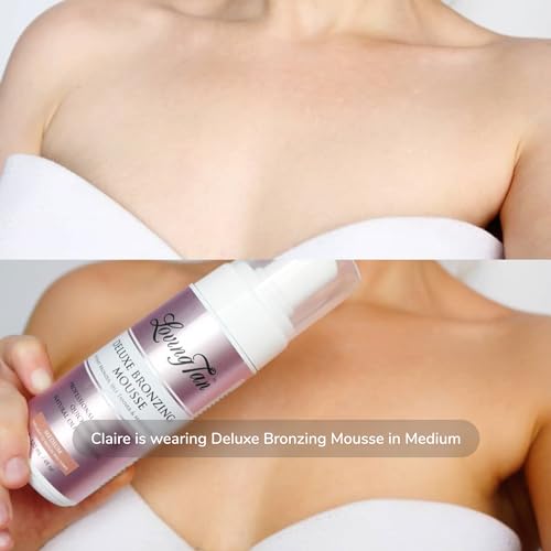 Loving Tan Deluxe Bronzing Mousse, Medium + Deluxe Applicator Mitt - Streak Free, Natural looking, Professional Strength Sunless Tanner - Cruelty Free, Naturally Derived DHA - 4 FL Oz