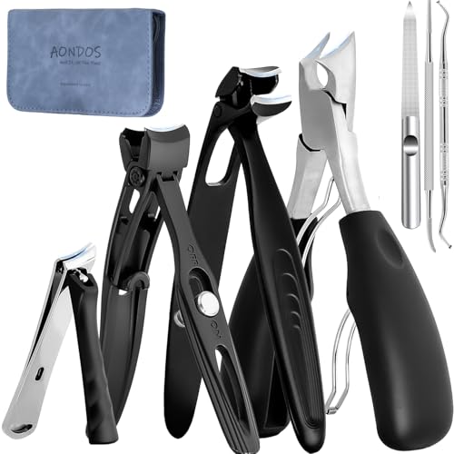Precision Stainless Steel Heavy Duty Angled Head,Wide Jaw Clippers for Seniors and Man,Ingrown Toenail,Thick Nail.Extra-Long Handle, Extra-Large Slanted Nail Cutter. Men,Women,Elderly.7Pcs